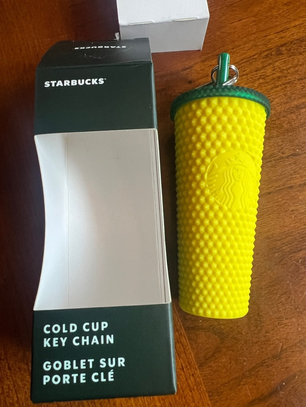 Starbucks Yellow Studded Cold Cup Keychain with Green Lid